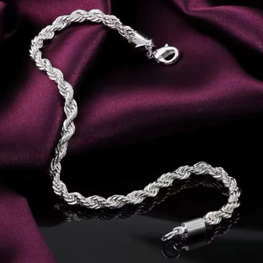 SilverTwisted Chain Bracelet For Women and Man Men 8” - Picture 4 of 5